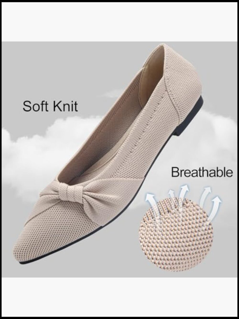 Pointed Toe Ballet Flats Comfortable Knit Dressy Flats for Work Office Slip On - Picture 5 of 7